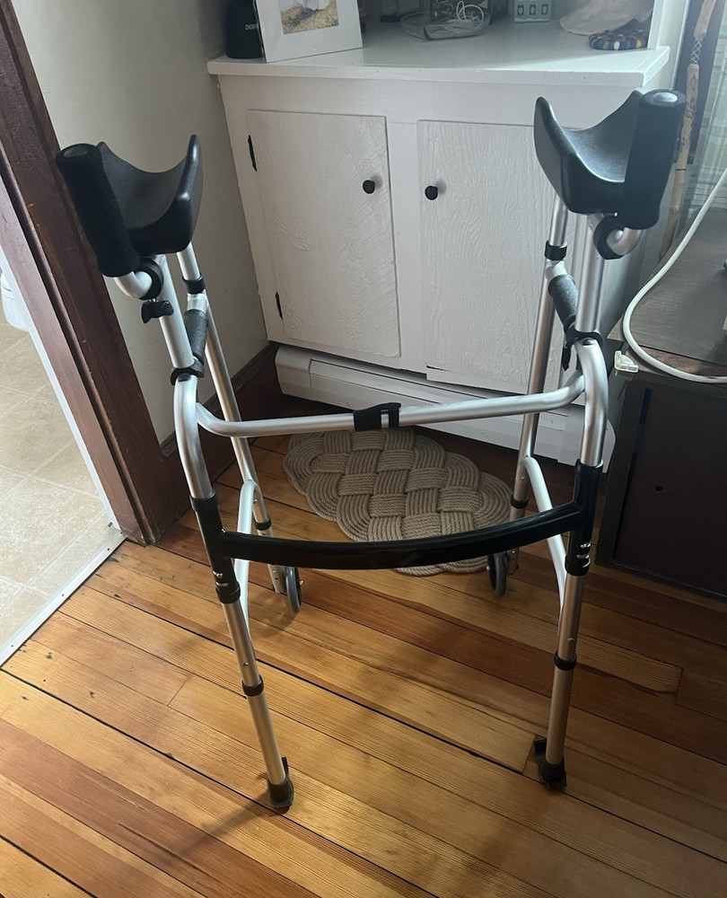 2-Wheel Forearm Support Walking Frame, Adjustable Height, Aluminum Silver/Black