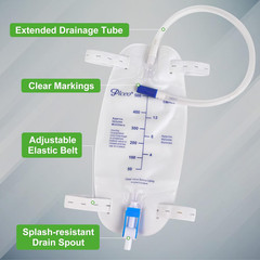 3 Pack Easy-Tap Catheter Leg Bag Urinary Drainage Bag, 500Ml, Anti-Reflux Valve,
