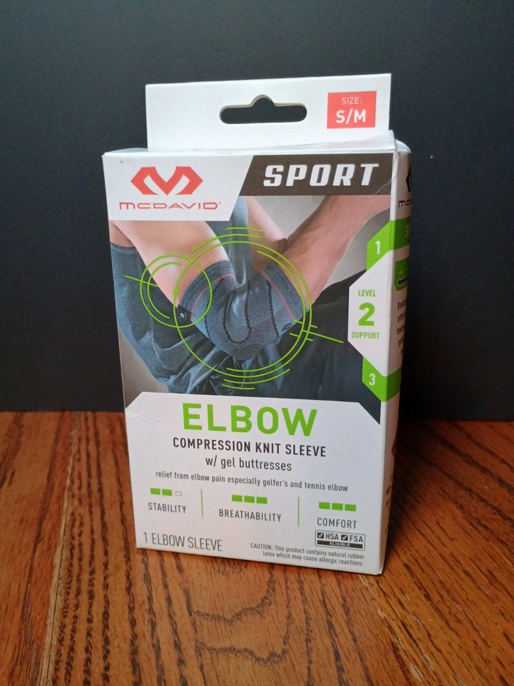 NEW McDavid Sport Elbow Compression Knit Sleeve w/ Gel Buttresses S/M BLACK