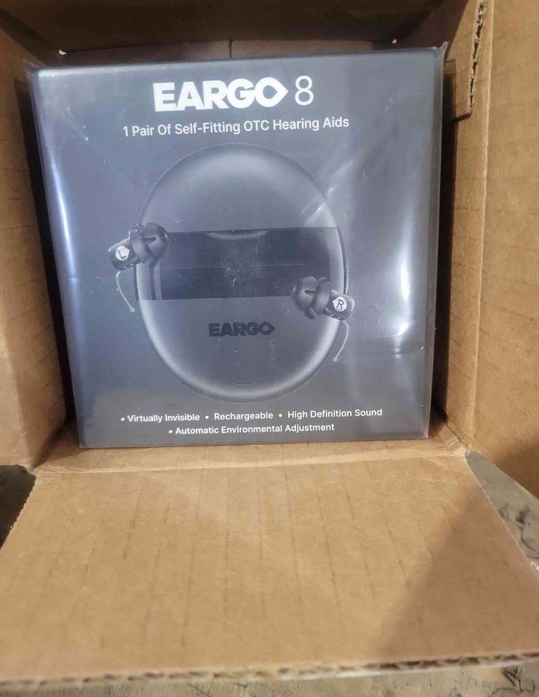 Eargo 8 Self-Fitting OTC CIC Hearing Aids, Rechargeable Charging Case, Black