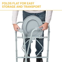 Drive Medical Steel Folding Bedside Commode Deep Seat Portable Toilet Gray
