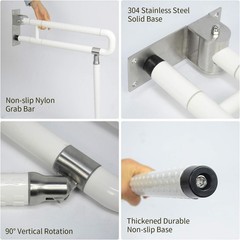 24″ Foldable Toilet Grab Bar Wall Mounted Floor Support Non-Slip Stainles