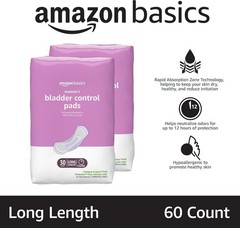 Amazon Basics Women’s Bladder Control Pads – Ultimate Long – 60 Ct