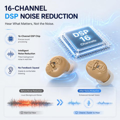 Rechargeable Hearing Aids for Seniors, 16-Channel DSP Noise Reduction, Clear