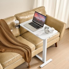Uimoso Overbed Table Mobile Bed Side Desk with 4 Hidden Wheels Cup Holder White