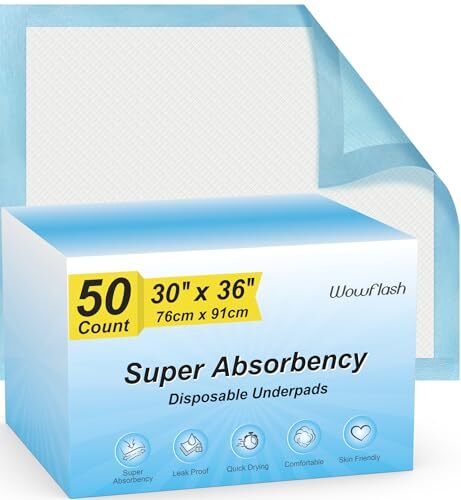 50 Count 30” x 36” Super Absorbency Disposable Underpads Leakproof Quick Dryi…