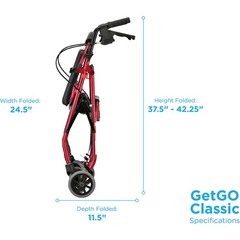 NOVA Classic Rollator Walker for Seniors, Lightweight Adjustable Height RED