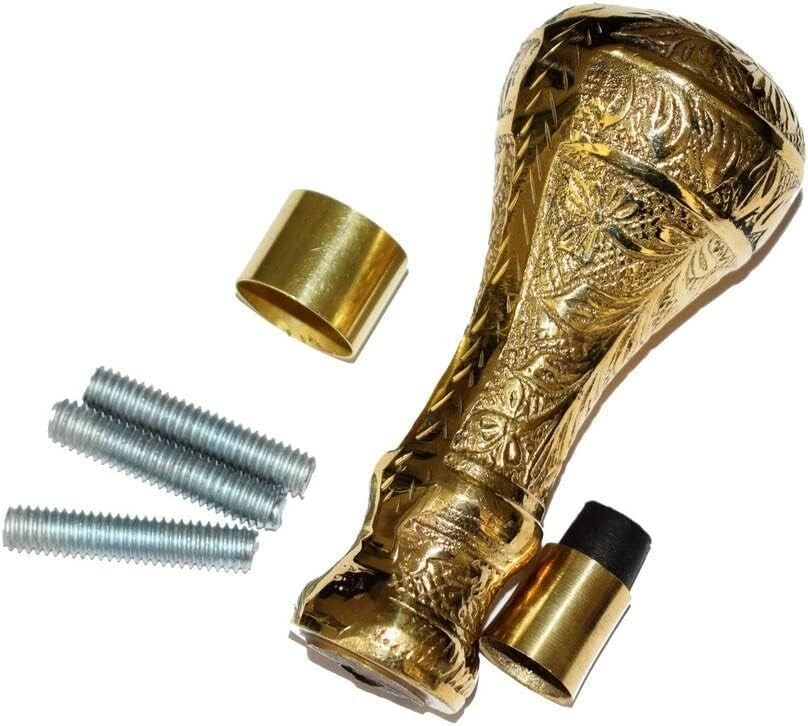 Vintage Brass Handle Floral Pattern Polished Gold Finish For Walking Stick