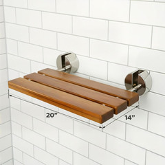 20 Inchs Teak Folding Shower Seat Wall Mounted, Folding Shower Seat with 400 Lb.