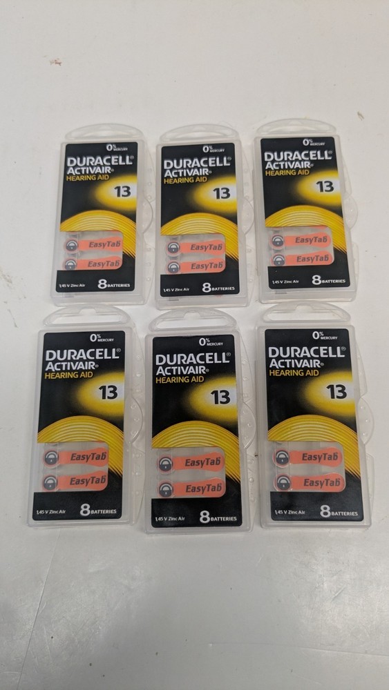 Duracell Hearing Aid Batteries (8) Size 13 Activair Lot Of 6 TOTAL 48 Batteries