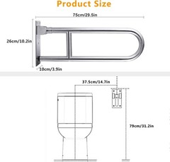 Toilet Grab Bar Support Rail 29.5 Inch, Anti-Slip Knurled Handicap Bathroom Safe