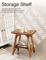 18″ Teak Shower Bench for Inside Shower – 450LBS Capacity Wooden Shower Stool…