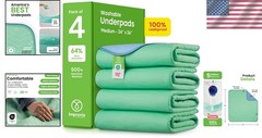 Soft & Leakproof Reusable Incontinence Pads 34”x36” – 4 Pack for Kids & Pets