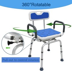 360 ° Swivel Shower Chair with Padded Armrests and Backrest Adjustable Height
