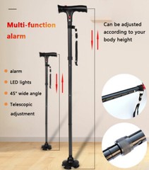 Retractable LED Walking Stick With Alarm Non-Slip Adjustable Safety Walking Cane