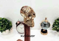 Vintage Trekking Hiking Antique Brass Nautical Decorative Skull Head Handle Cane