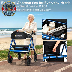 Walkers for Seniors with Seat,450Lbs Rolling Walker, 22″ Extra-Wide Heavy-Duty F