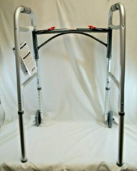 Drive Deluxe Folding Walker #10210-4ASM Two Button w/5″ Wheels 350lbs Cap M4944