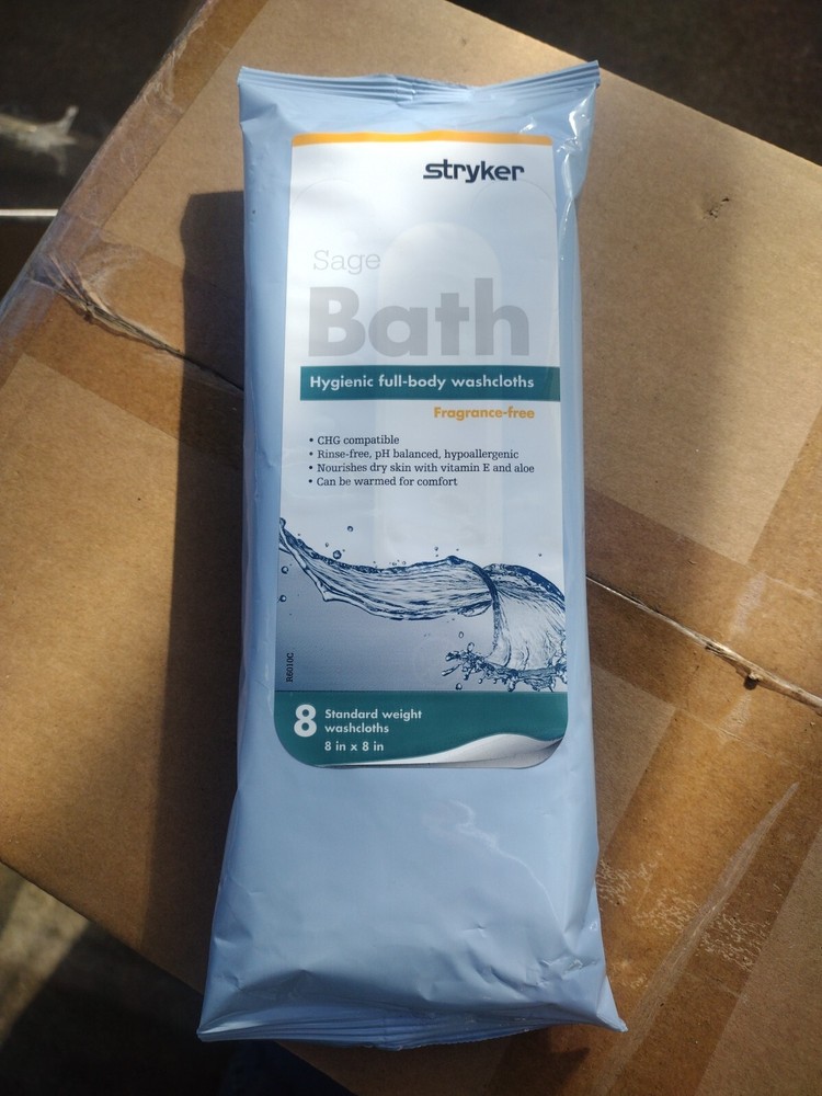 Stryker 40 Pack Sage Bath Body Washcloth Hygienic New Disposable Scent Free
