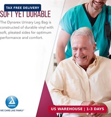 Dynarex Urinary Leg Bag, for Use with Catheter, has a Non-Drip Closure & Anti-Re