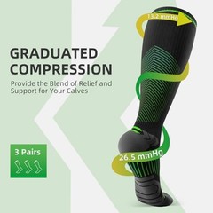 Compression Socks for Women Men 3 Pairs, XX-Large Black Green+woody,3 Pairs