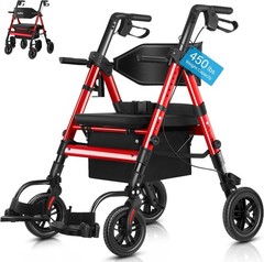 StrollAid Walkers Seniors Rollator Walker w/ Seat 10″ Big Wheels up450lbs S9310