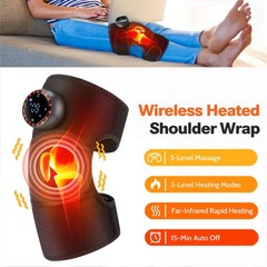 Cordless Knee Elbow Shoulder Massager with 5 Vibration Modes, 5 Heating Levels