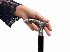 Ornate Silver Derby Handle Walking Cane Black Shaft Elegant Gentleman Cane Stick