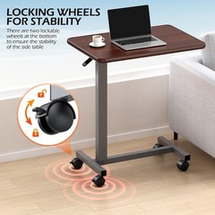 Adjustable Overbed Table with Wheels, Bedside Rolling Table, Pneumatic Height…