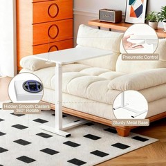 Pneumatic Overbed Table Adjustable C-Shaped Hidden Wheels White 15.8×31.5