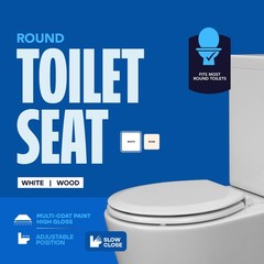 HIGHCRAFT Premium Round Toilet Seat with Slow-Close Design & Round, White