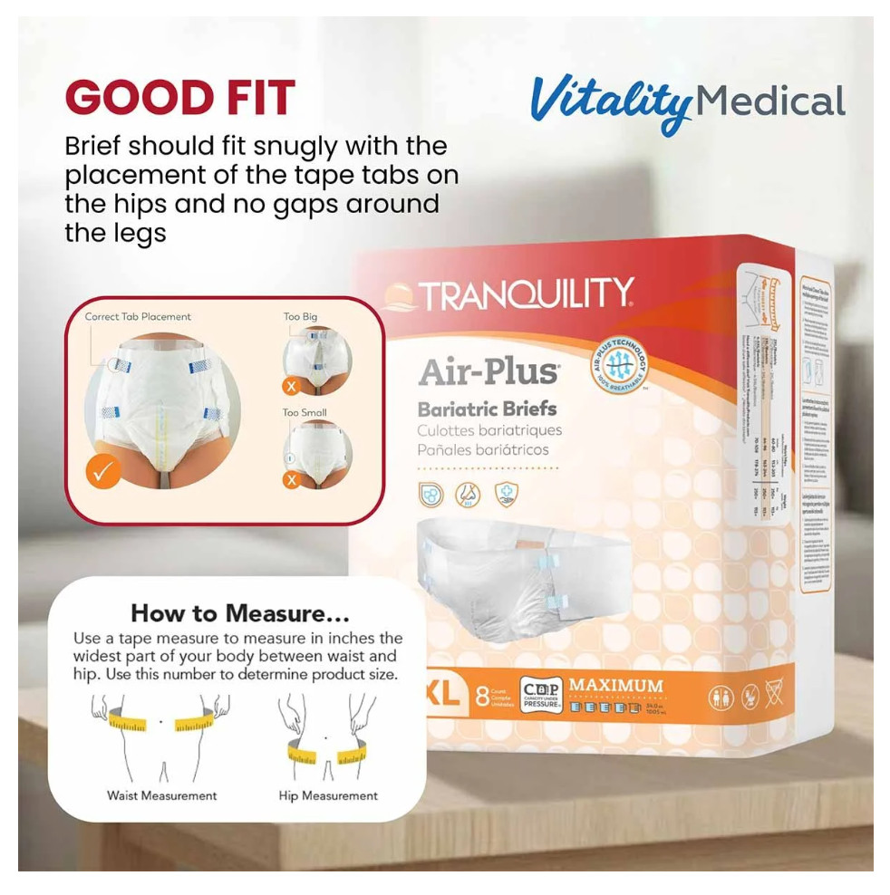 Tranquility Air-Plus Bariatric Briefs 4-5XL White 8 count 2 pack