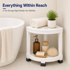 Shower Foot Rest 16in HIPS Shower Stool Waterproof Corner Storage Shelf White
