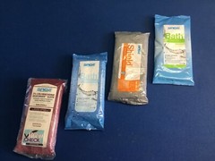 Bath cleansing cloths or Shampoo & conditioner in a cap no rinse, hypoallergenic