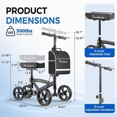 BlessReach Steerable Knee Walker Deluxe Medical Scooter for 8 Inch, Black