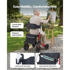Uimoso Compact 3-Fold Rollator Walker for Seniors, Supports Up to 300 lbs