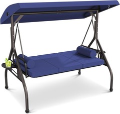 3 Seat Outdoor Porch Swing Bench, Adjustable Canopy Swing Chair, Convertible