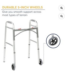 Drive Medical Deluxe Folding Walker with Wheels U-Shaped Frame Adjustable Height
