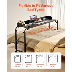 Uimoso Adjustable Overbed Table with Wheels and Built-in Power Outlet
