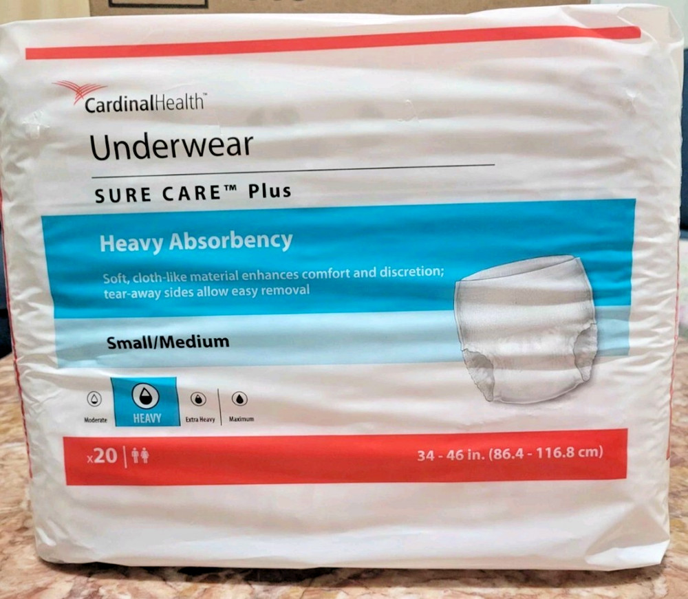Cardinal Health Sure Care Plus Protective Underwear S/M 20 ct – 4 Pack