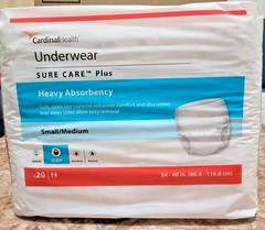 Cardinal Health Sure Care Plus Protective Underwear S/M 20 ct – 4 Pack