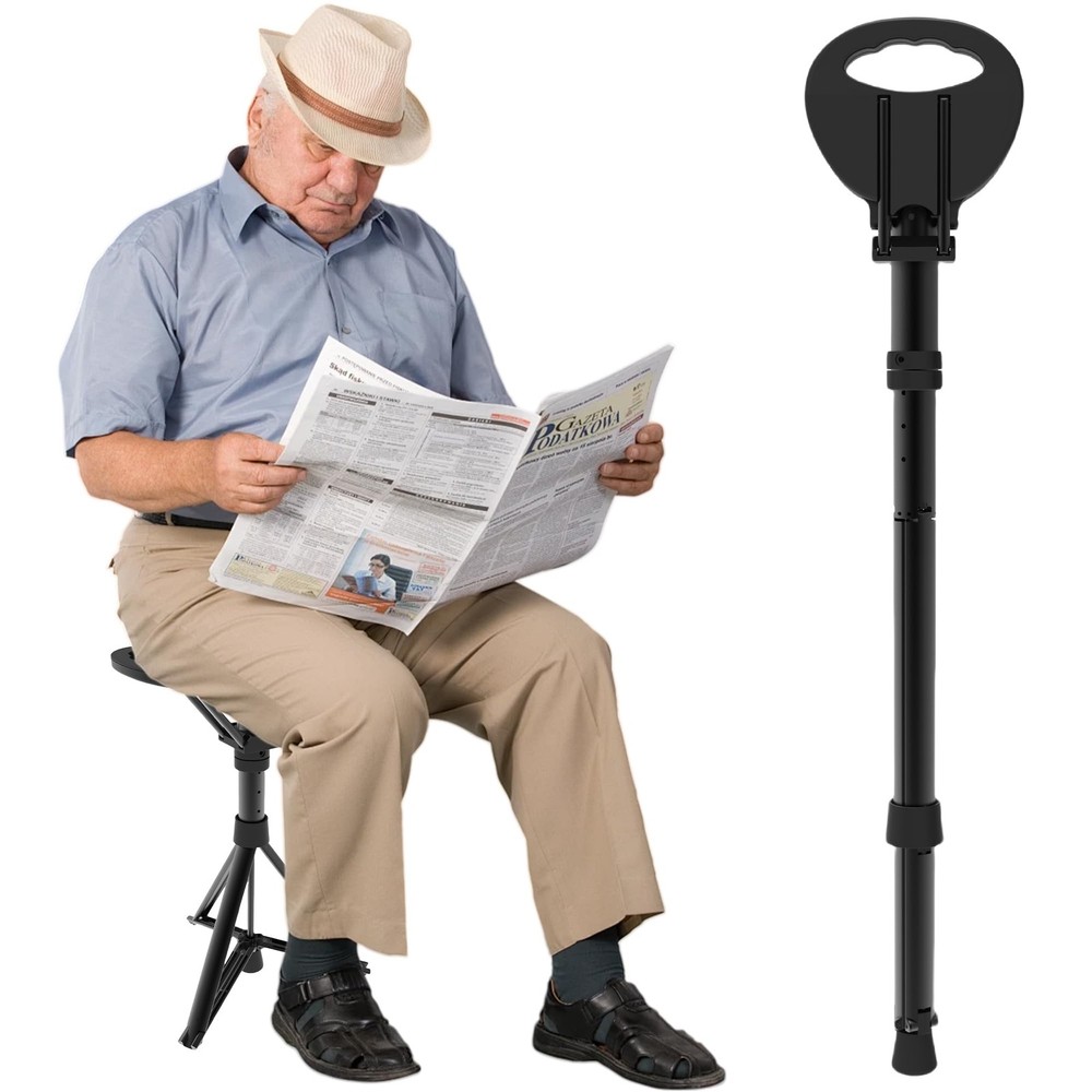 Cane with Seat Portable Walking Stick Folding Chair Lightweight Aluminum Mobi…