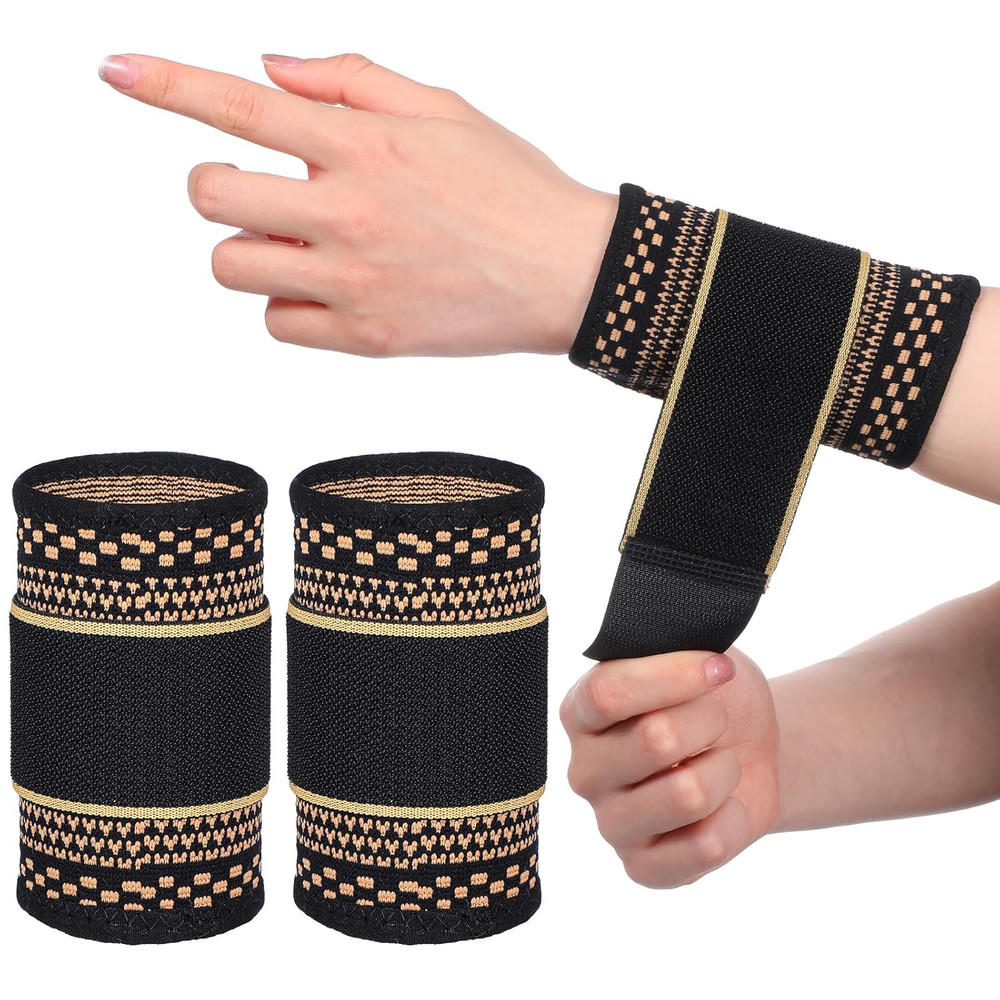 1 Pair Copper Wrist Compression Brace, Elastic Support Sleeve for Sports, Gym, W