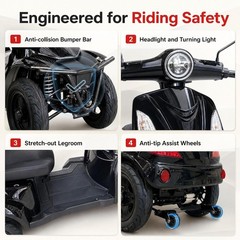4 Wheel Mobility Scooter 1000W 60V 20Ah 3 Speeds – 6.2/9.3/15.5 mph 500 lbs Load