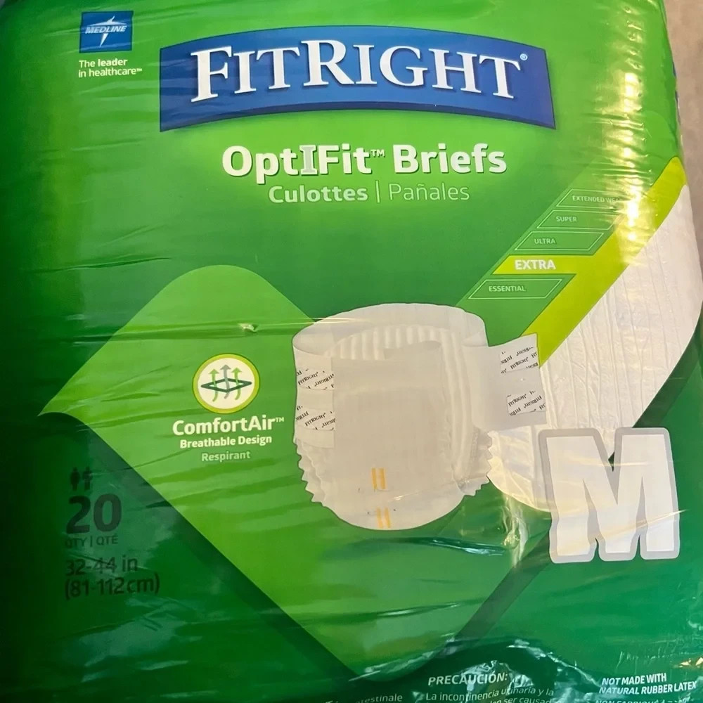 20 Count Medline FitRight OptiFit Extra Briefs with Tabs, Size Medium
