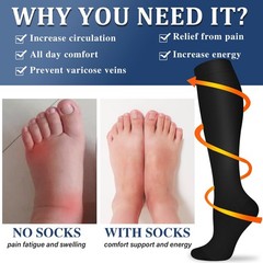5 Pairs Knee High Compression Socks Women Men 15-20mmHg Medical Travel Run L/XL