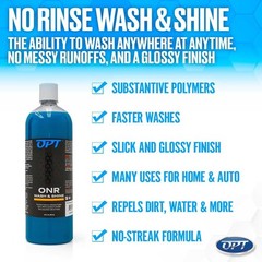 Optimum No Rinse Wash and Shine – ONR, 32oz. Bottle, Safe on Paint, Coatings, Wr