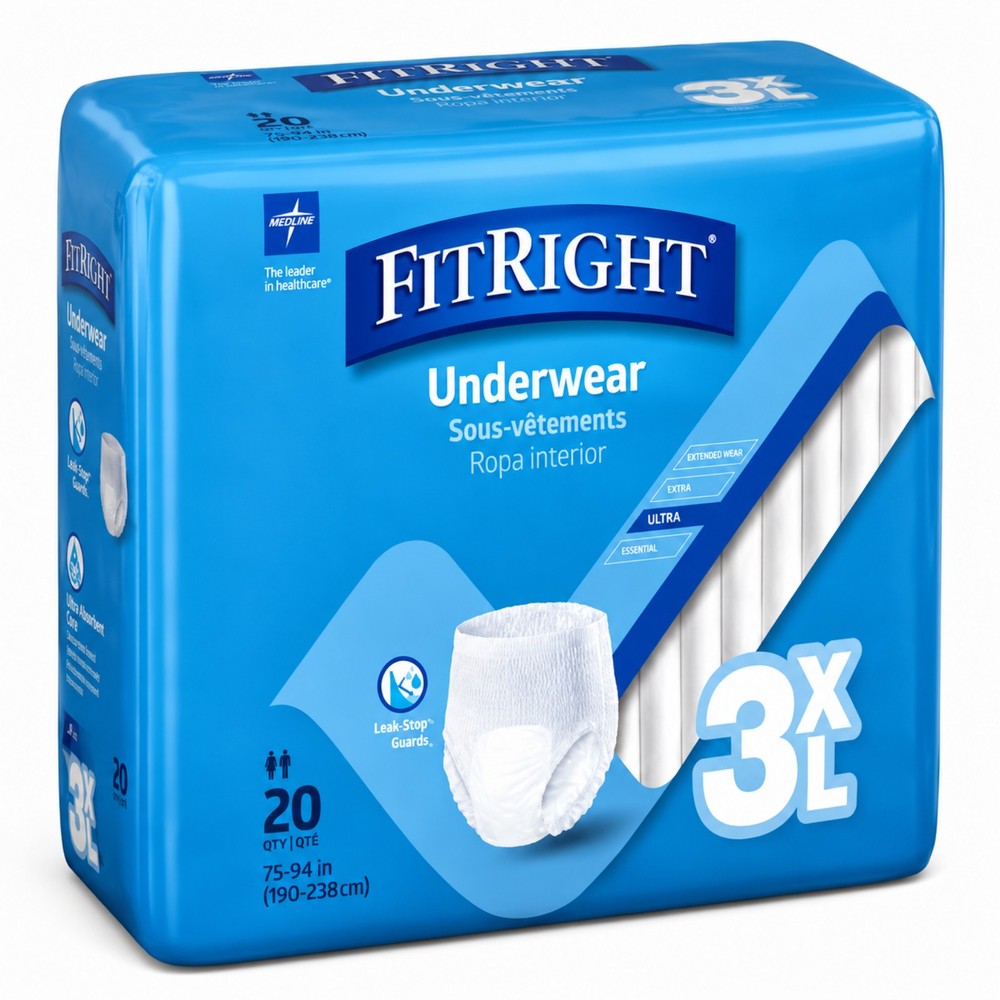 FitRight Adult Incontinence Underwear, Unisex, Ultra Absorbency, 3XL, 20 Count