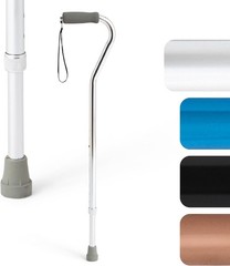 Medline Aluminum Chrome Offset Walking Cane Adjusts 29-38in 300 lb