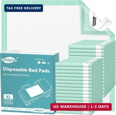 MILDPLUS Disposable Bed Pads with Adhesive Strip 30″ x 36″ (50 Count), Super Abs